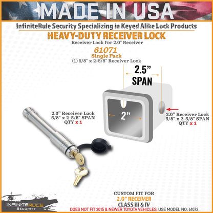 61071 | Receiver Lock for 2" Receiver - Class III & IV - color: 1PK (1) Receiver Lock, size: Fits: 2.0" Receiver - Class III & IV