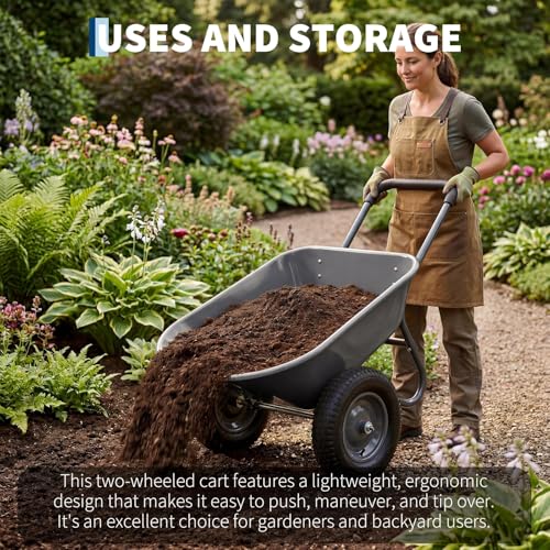 600Lb Garden Cart with Dual 14" All Terrain Wheels Yard Wheelbarrow, Grey - style: Grey- 2 Wheels