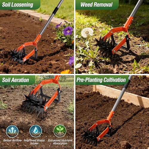 Walensee Rotary Cultivator Garden Tool, Tiller & Weeder & Stirrup Hoe