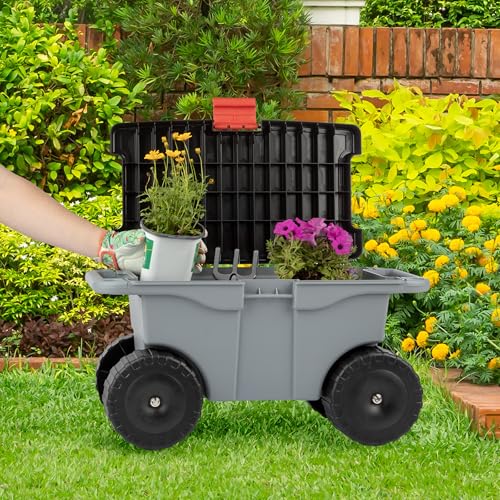 Pure Garden Rolling Garden Cart with Seat, Gray - color: Grey