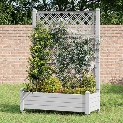 Trellis Raised Garden Bed, Self-Watering Planter Box, Ashen - color: Ashen, size: 61.2" H