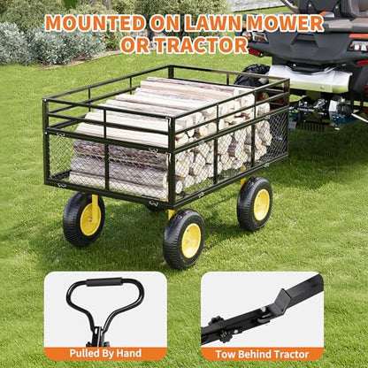 3-in-1 Heavy-Duty Steel Garden Cart, 1400 Lbs Garden Wagon, with 13 Inch All-Terrain Tires and Removable Mesh Side Panels, 180° Rotating Handle, Metal Multi-Function Carts, Outdoor Gardens Wagon Cart - color: Black + Yellow, size: 1400 Lb