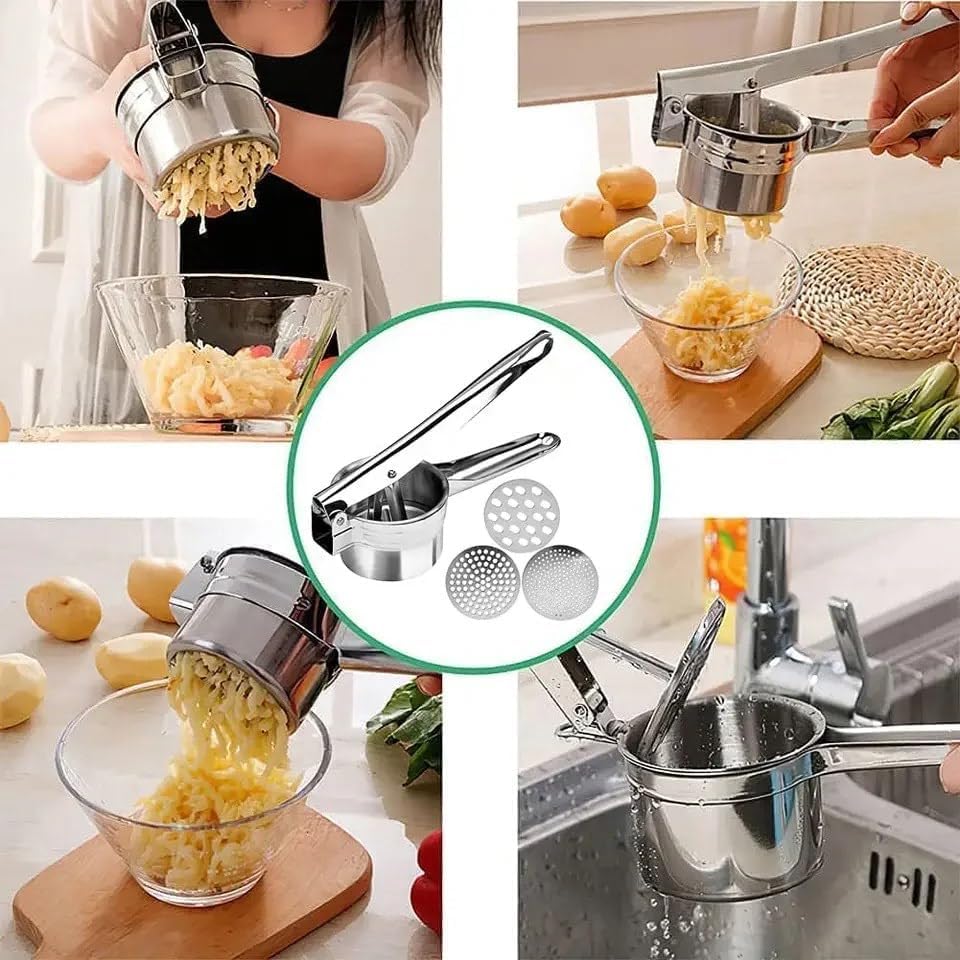 Potato Ricer 15oz Stainless Steel by Zorgons - Sturdy Masher for Creamy Mashed Potatoes, Sweet Potato Smasher with Comfort Grip Handle - Essential Kitchen Gadget for Pressing and Mashing - size: 10 x 3.9 x 3.9 inches