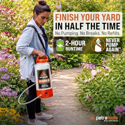 PetraTools HD2000-S 2 Gallon Battery Powered Garden Sprayer, 2 Hour Runtime - size: 2 Gallon Standard