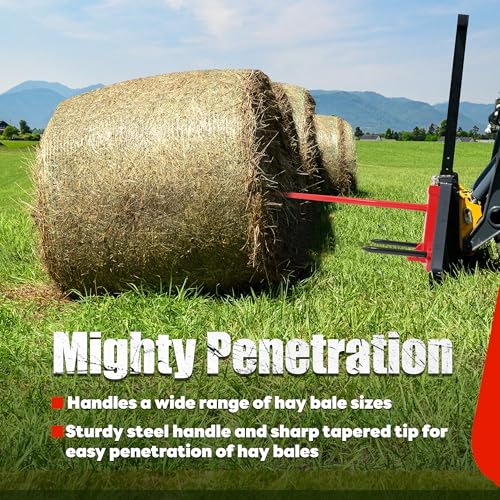 47" 3 Point Hitch Adapter & Hay Bale Spear Fit for Category 1 Tractors W/2 Stabilizers Bale Spear 2" Receiver Loading 1-7/8" Gooseneck Ball Drawbar Hay Quick Hitch Attachment-Red 1200 LBS