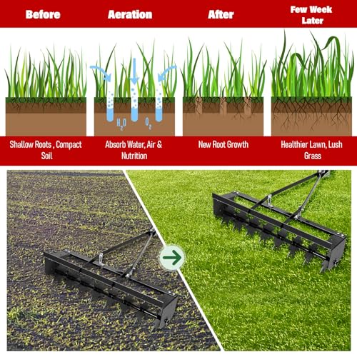 32"" Tow Behind Spike Aerator, Tractor Lawn Aerator with 8 Steel Spike Disks, Soil Mower Hitch, Lawn Soil Penetrator with Extra-Wide Tow Bar for Farm, Planting (Black, 32 in) - style: Tungsten Alloy