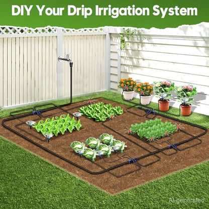 110FT Drip Irrigation System Kit, Automatic Garden Watering System - size: 17FT Main tube+ 93FT 1/4'' tube