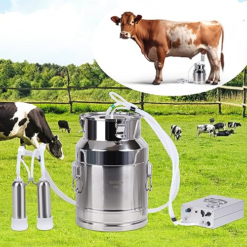 15L Rechargeable Cow Milking Machine Portable Battery Powered Cow Milker Automatic Electric Pump Powerful Vacuum Milker Machine Adjustable Milking Machine for Home Dairy Cows - color: 15L for Cow