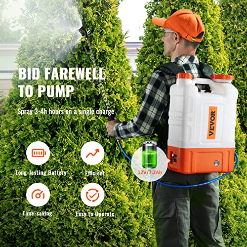 VEVOR 4 Gallon Battery Powered Backpack Sprayer with Wheeled Cart, Adjustable 0-94 PSI, 13FT Hose, 6 Nozzles, 2 Wands Included, Wide Mouth Lid for Weeding, Cleaning, Long Spray Time Without Fatigue - size: 4 Gal with Cart