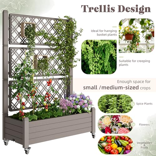 Trellis Raised Garden Bed, Self-Watering Planter Box, Brown - color: Medium Grey, size: 61.2" H