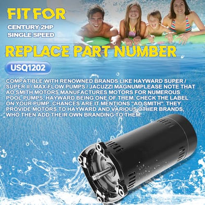 USQ1202 Pool Pump Motor 48Y Frame Fit for A.O. Smith/Century 2HP Motor - size: 2 HP USQ1202 48Y Frame