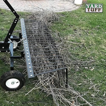 Yard Tuff 72 Inch Durable Steel Rake, Wheels, Lift Handle & Hitch for ATV, UTV, or Tractor - size: 72 Inch