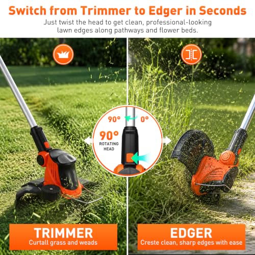 20V Cordless Weed Wacker String Trimmer 12" 2-in-1 Edger for Yard