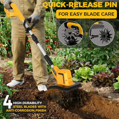 Cordless Tiller Cultivator Compatible with Dewalt 20V Battery (Tool Only)