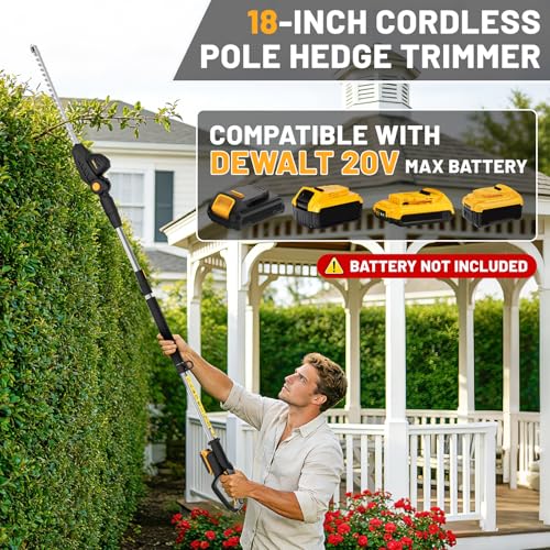 HEINPRO Pole Hedge Trimmer Cordless Compatible with Dewalt 20V MAX Battery