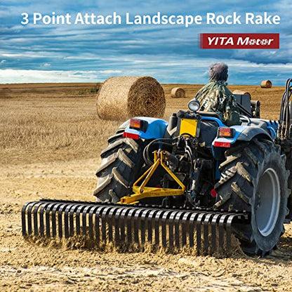 YITAMOTOR 3 Point Landscape Rock Rake for CAT 1, 5 FT Attach Tractor Rake - size: 60 Inch