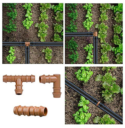 Drip Irrigation Fittings Kit for 1/2" Tubing, 18 Pieces Set Barbed Connectors - 6 Tees, 6 Couplings, 6 Elbows - Drip Line Parts (17mm .600" ID) Half Inch for Garden Sprinkler Systems - color: 18 Pieces Set