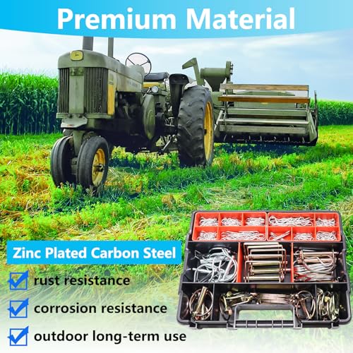 202Pcs Hitch Pins Clip Pins Assortment Kit, Heavy Duty Hitch Pins R Clip, Linch Pins, PTO Pins Trailer Truck Towing Tractor Accessories Three-Point Accessories for Lawn Garden Farm Equipment
