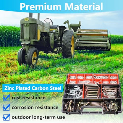 202Pcs Hitch Pins Clip Pins Assortment Kit, Heavy Duty Hitch Pins R Clip, Linch Pins, PTO Pins Trailer Truck Towing Tractor Accessories Three-Point Accessories for Lawn Garden Farm Equipment