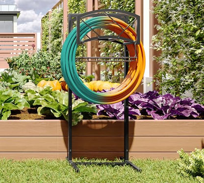 Fire Beauty Heavy-Duty Portable Garden Hose Holder with Storage Basket,80+ lbs Capacity, Modern Geometric Design, Holds 180ft 1/2" Hose,Dual Support Rods & Rustproof Screws - style: Geometric Design