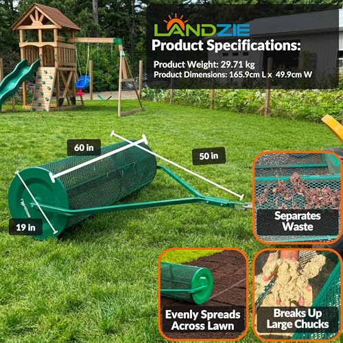 Compost Spreader 60 Inch Tow Behind, Peat Moss Roller - Landzie - size: 60 Inches