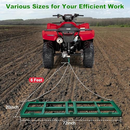 GarveeLife Drag Harrow Driveway Grader 6 ft, Driveway Drag for Gravel with 6 ft Heavy Duty Chain, Tow Behind Lawn Rake for ATV, UTV, Tractor, Mower, Power Rake for Gravel, Sand, Soil, Hay - size: 6 Ft