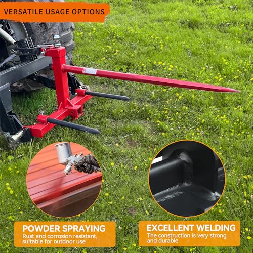 YINTATECH 49" 3 Point Hay Spear for Tractor CAT 1 with 2 Stabilizers Spear