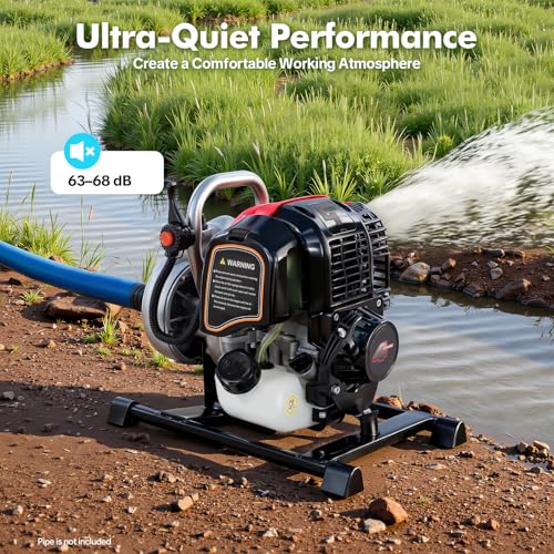 Clean Water Pump, 1.5" Gas Powered Water Transfer Pump with 4-Stroke Engine, Portable Irrigation Pump, 15m³/H High Flow, 91.8 ft Max Lift, 22.9 ft Suction for Garden,Farm,Pond & Lawn Watering