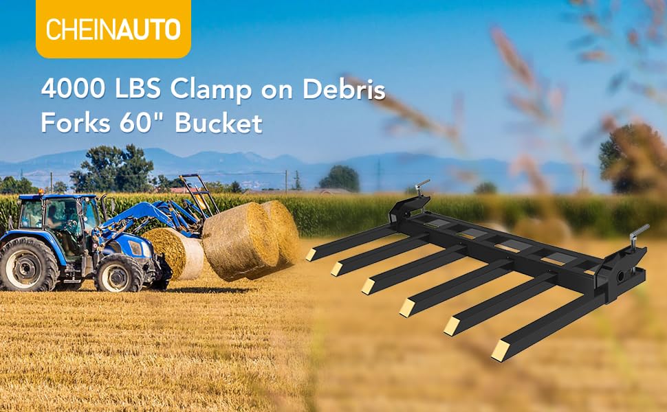 Heavy Duty Clamp-on Debris Forks for 60" Loader Bucket – 4000 Lbs Capacity