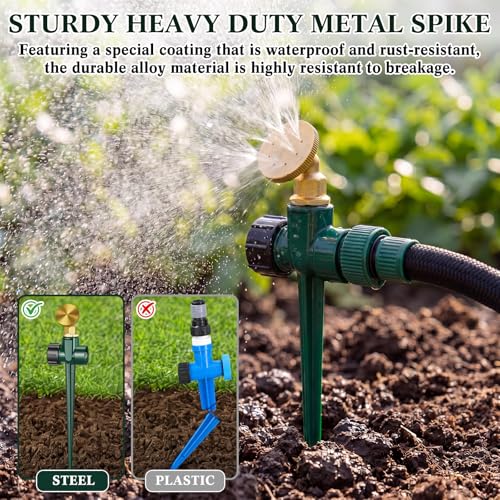 Tioncy 4 Pack Metal Lawn Sprinkler for Yard with Brass Nozzle & Aluminum Alloy Spike Base, Adjustable Automatic Garden Sprinkler System with Screen Gasket for Lawn Garden Yard Greenhouse(Green) - color: Green