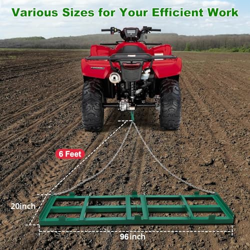 GarveeTech Drag Harrow Driveway Grader 8 ft, Driveway Drag for Gravel with 6 ft Heavy Duty Chain, Tow Behind Lawn Rake for ATV, UTV, Tractor, Mower, Power Rake for Gravel, Sand, Soil, Hay - size: 8 Ft