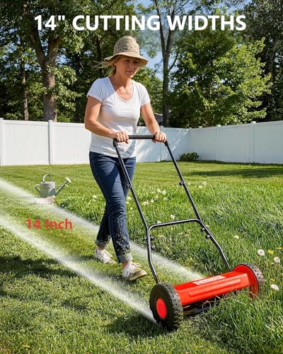 16-Inch Hand Push Reel Lawn Mower, 5-Blade Manual Push Lawnmower