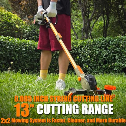 13" Electric Weed Wacker, 4 in 1 Cordless String Trimmer/Lawn Edger/Lawn Mower/Brush Cutter with Steel Gears, 2×21V 6.0Ah Batteries & Charger, 4.2 LBS Lightweight Grass Trimmer for Yard Garden