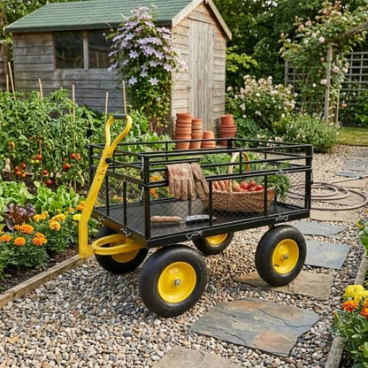 Steel Garden Cart Heavy Duty 1400 lbs with Removable Mesh Sides