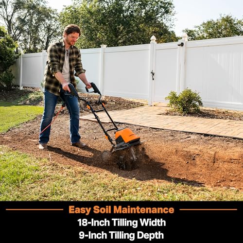 LawnMaster 13.5 Amp 18” Electric Tiller – TE1318M - color: 18-inch Black & Orange