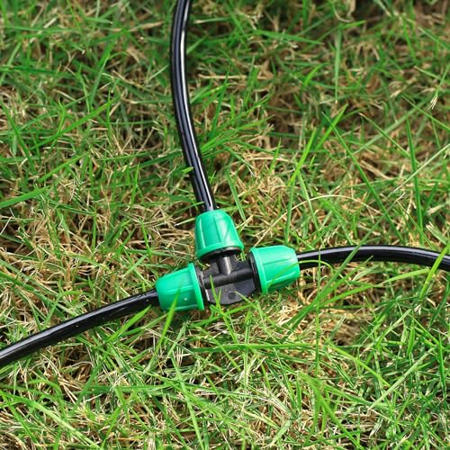 25 Pcs 1/4" Drip Irrigation Tee Fittings, Barbed Tee Connector - color: Green-3Way