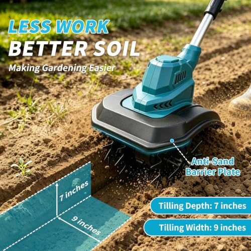 Tiller Cultivator Compatible with Makita 18V Battery (Tool Only),500 RPM Cordless Brushed Garden Rototiller,9’’ W× 7’’ D Electric Soil Rototiller,Foldable Soil Tilling Tool for Gardening/Soil Turning