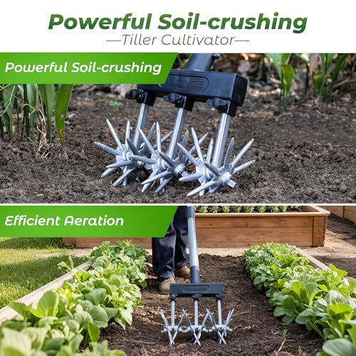 Walensee Rotary Cultivator, Hand Tiller for Soil Mixing or Reseeding