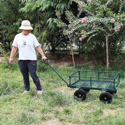 Wagon with Removable Sides - Can be Used in Farms, Warehouses etc - Dump Cart - Solid Green Wheels - color: Green Solid Wheels