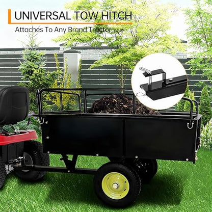750LB Heavy Duty Dump Cart with Removable Gate, 15 Cu Ft Steel Garden Cart with Pneumatic Tires, Durable Yard Wagon for Lawn, Farm, Tractor, ATV Utility Trailer - color: Yellow