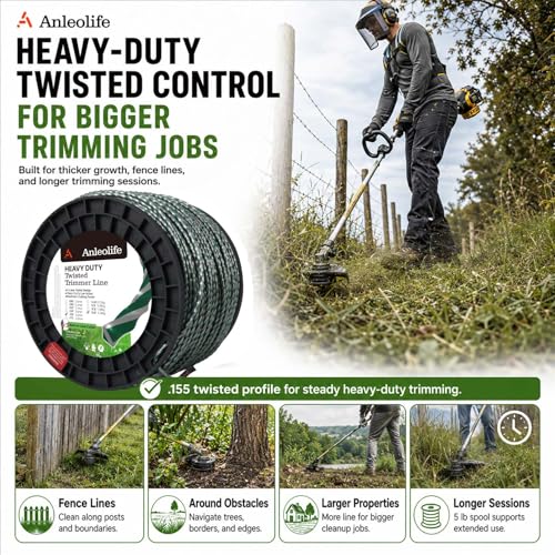 Anleolife .155" 3-Layer Twisted Heavy Duty Trimmer Line, 759ft 5 lb - color: 5-lb Twisted .155