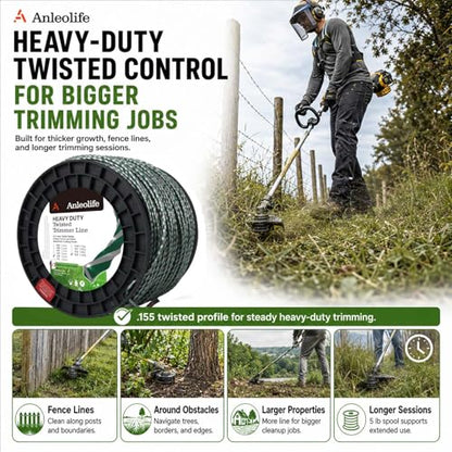 Anleolife .155" 3-Layer Twisted Heavy Duty Trimmer Line, 759ft 5 lb - color: 5-lb Twisted .155