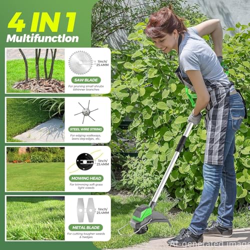 Weed Eater 21V Cordless Weed Wacker, 4-in-1 Trimmer with 2x4.5Ah Batt & Brushless