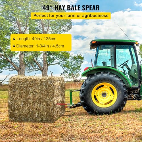 VEVOR Pair Hay Spear 49" Bale Spear 3000 lbs Capacity, Bale Spike Quick Attach Square Hay Bale Spears 1 3/4", Red Coated Bale Forks, Bale Hay Spike with Hex Nut & Sleeve for Buckets Tractors Loaders
