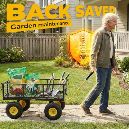 Sekey 600lbs Steel Mesh Garden Cart for Patio & Backyard, Utility Wagon with Removable Sides (Convertible Flatbed), 10" Rubber Tires, Black - color: Black, size: 600LBS