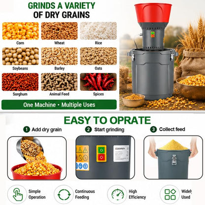 15.8 Gal Electric Corn Grinder Mill for Chicken Feed with 7 Sieves, 1300W Grain Mill Grinder, Heavy Duty Feed Grinder for Dry Corn, Wheat, Rice, Flour, Livestock Feed, Farm & Homestead Use