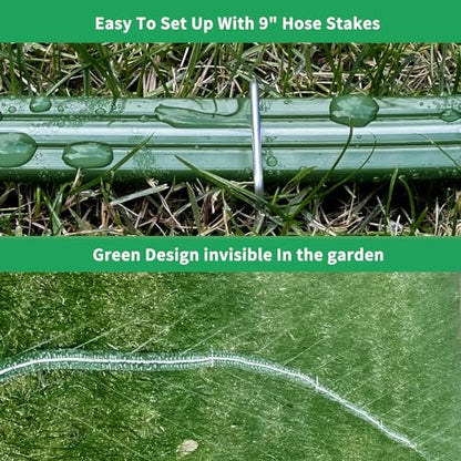 Watoo 2026 Sprinkler Hose & Soaker Hose for Yard - 150 FT Reinforced Flat Garden Hose with Holes, Heavy Duty No-Kink Lawn Irrigation Hose (Includes Stakes, High Pressure Spray) - size: 150FT(75FT*2)