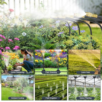 100ft Drip Irrigation System, Automatic Garden Watering System with 25 Adjustable Sprinkler Nozzles, Irrigation Hose Kit for Yard, Lawn, Plants, Atomizing System