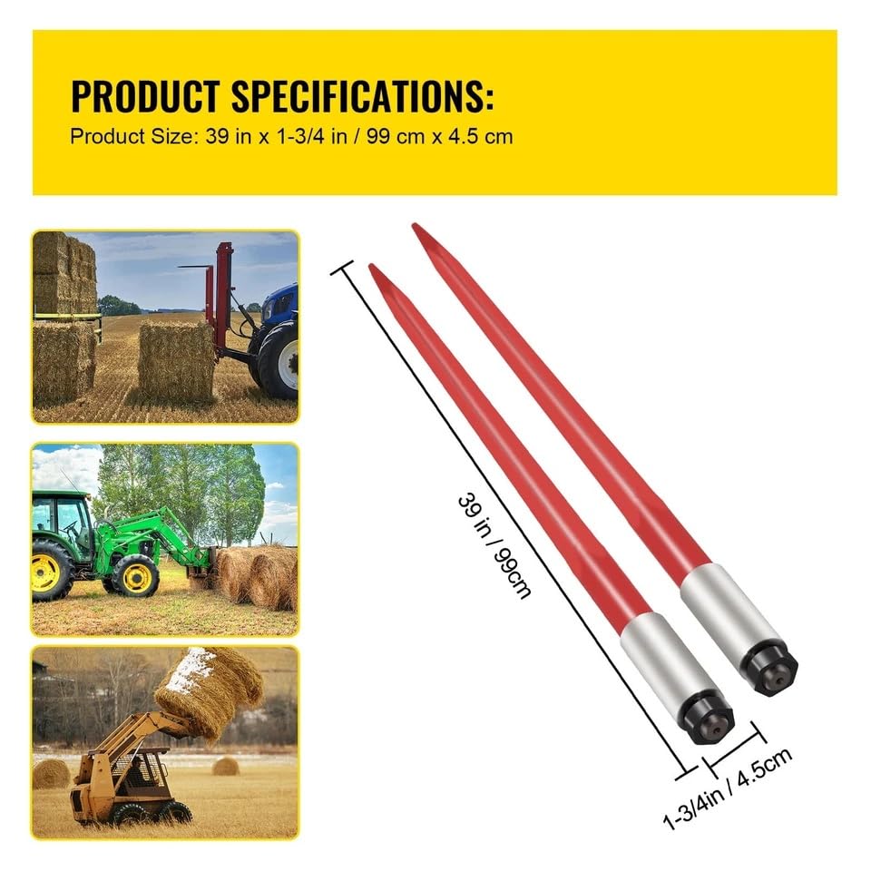 Replacement for 2pcs Hay Bale Spear 39" 3000 lbs Capacity Spike Fork for Tractors Loaders OEM