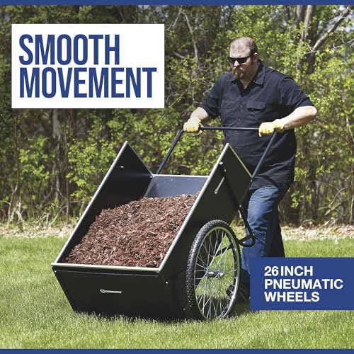 Strongway Garden Cart, 400-Lb. Capacity, 48in., 14 Cu. Ft. 48in.L x 29in.W | High-volume yard hauling, Stable two-wheel movement, Lawn/farm/property use, Durable outdoor operation, Easy unloading